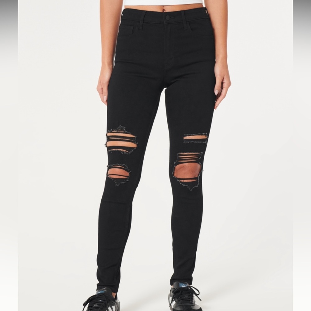 Hollister High Rise Ripped Black Super Skinny Jeans Women’s Size 13R